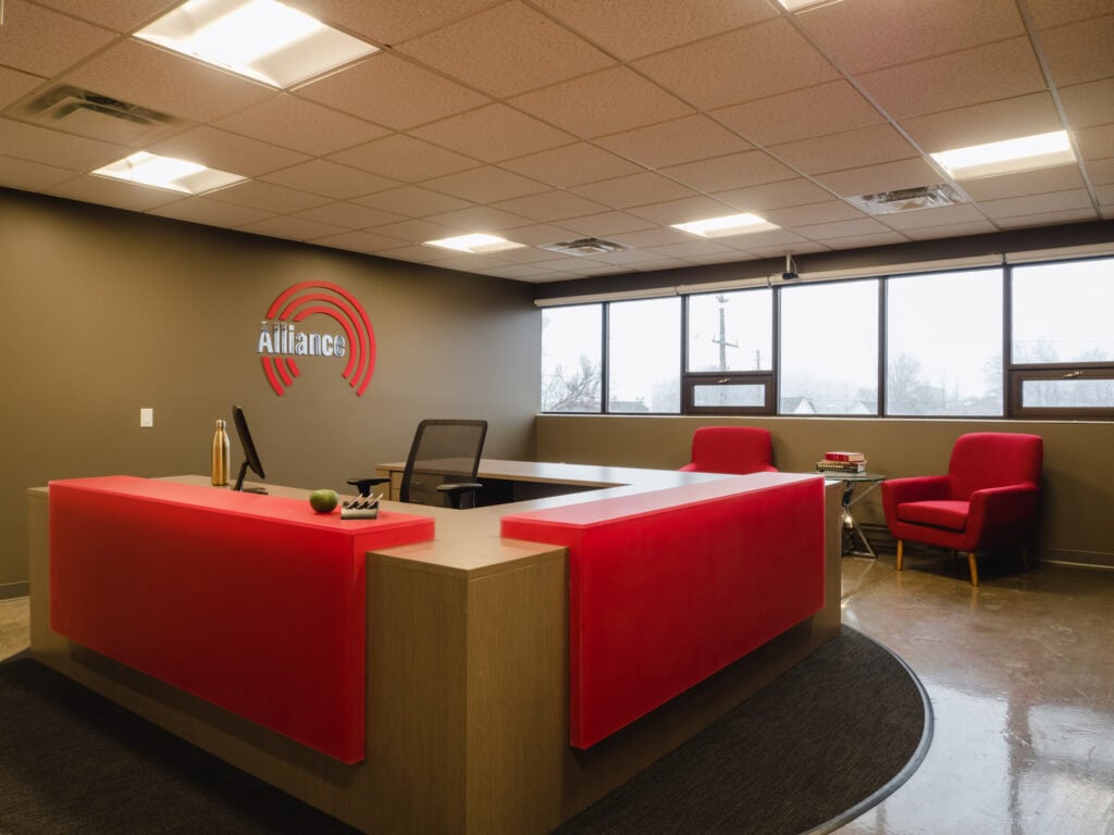 Alliance Answer office interior showing the front desk lobby area